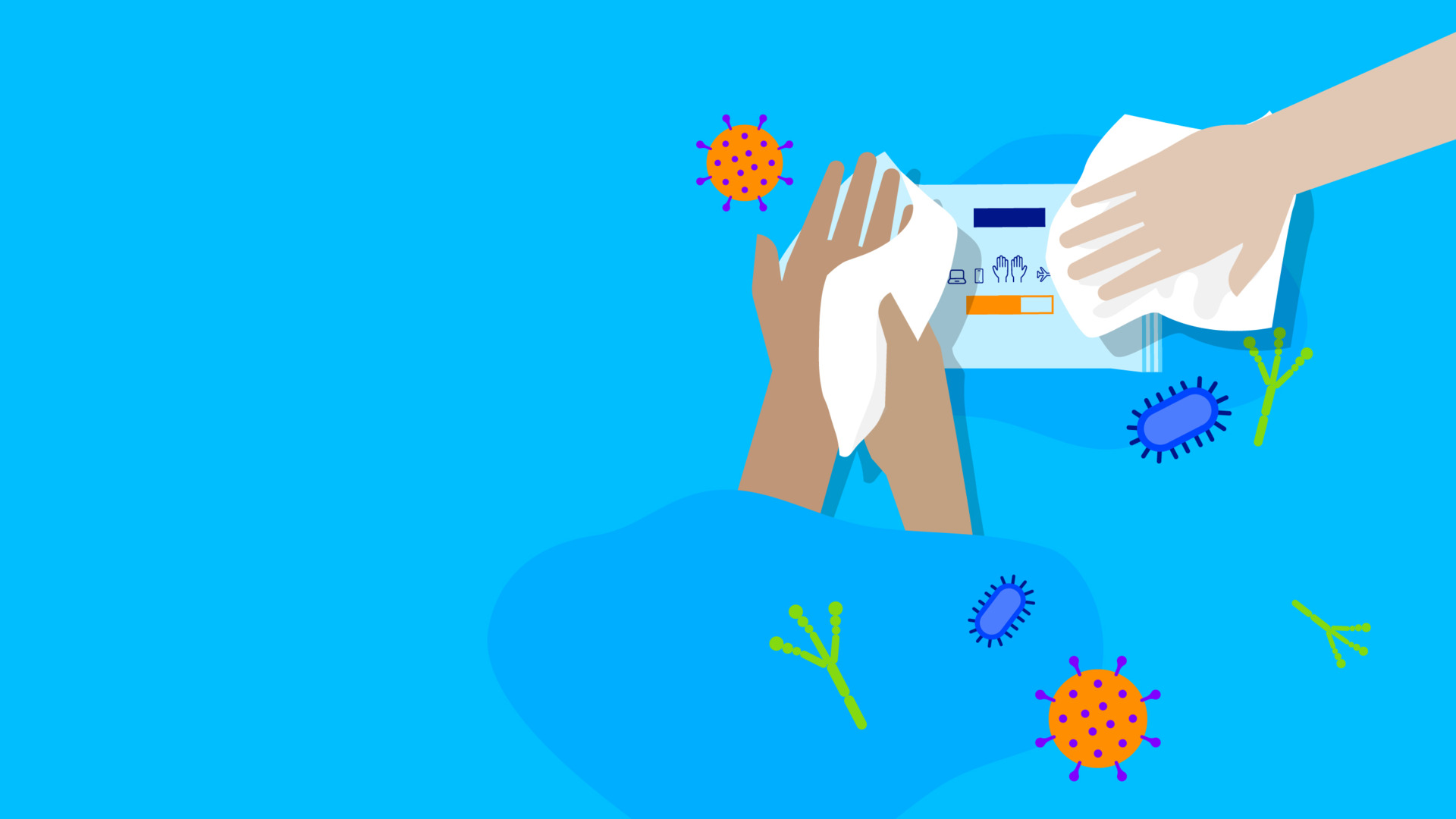  Image with illustrations on hand disinfection and surface disinfection