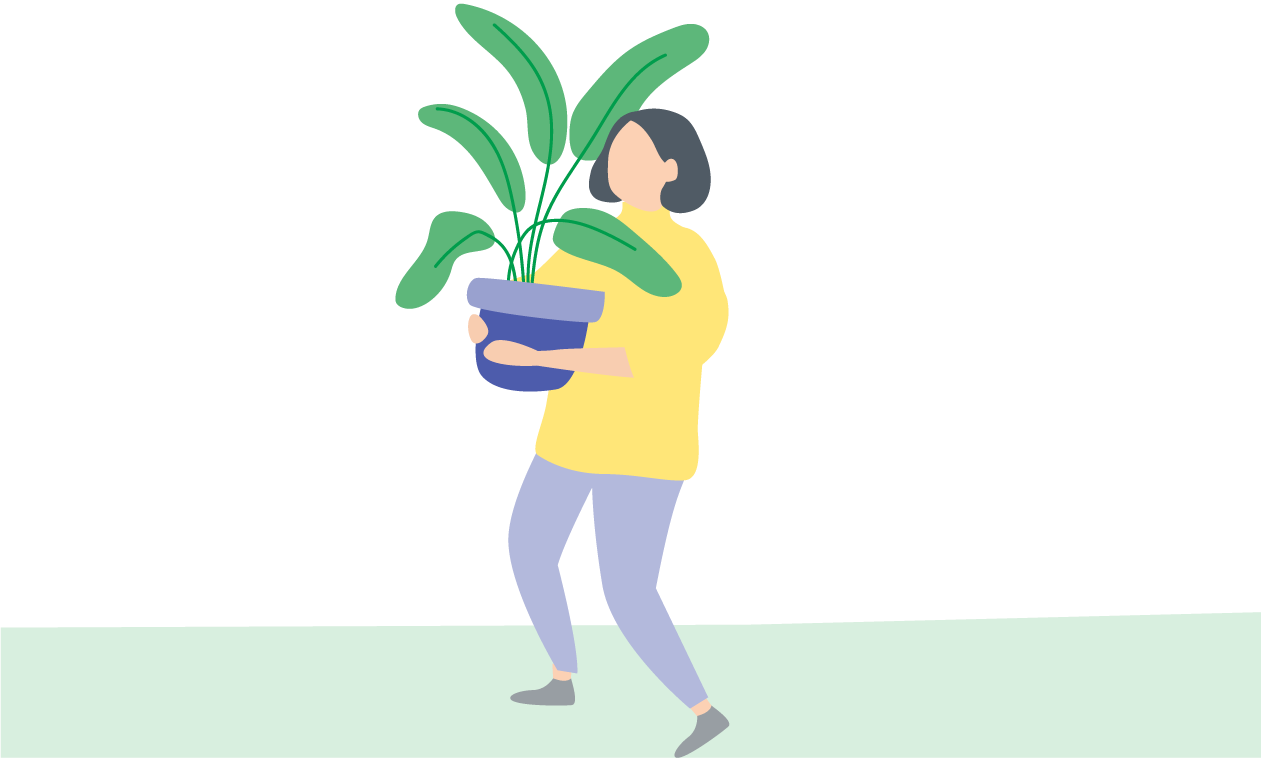 Illustration einer Person, die einen schweren Blumentopf hebt.