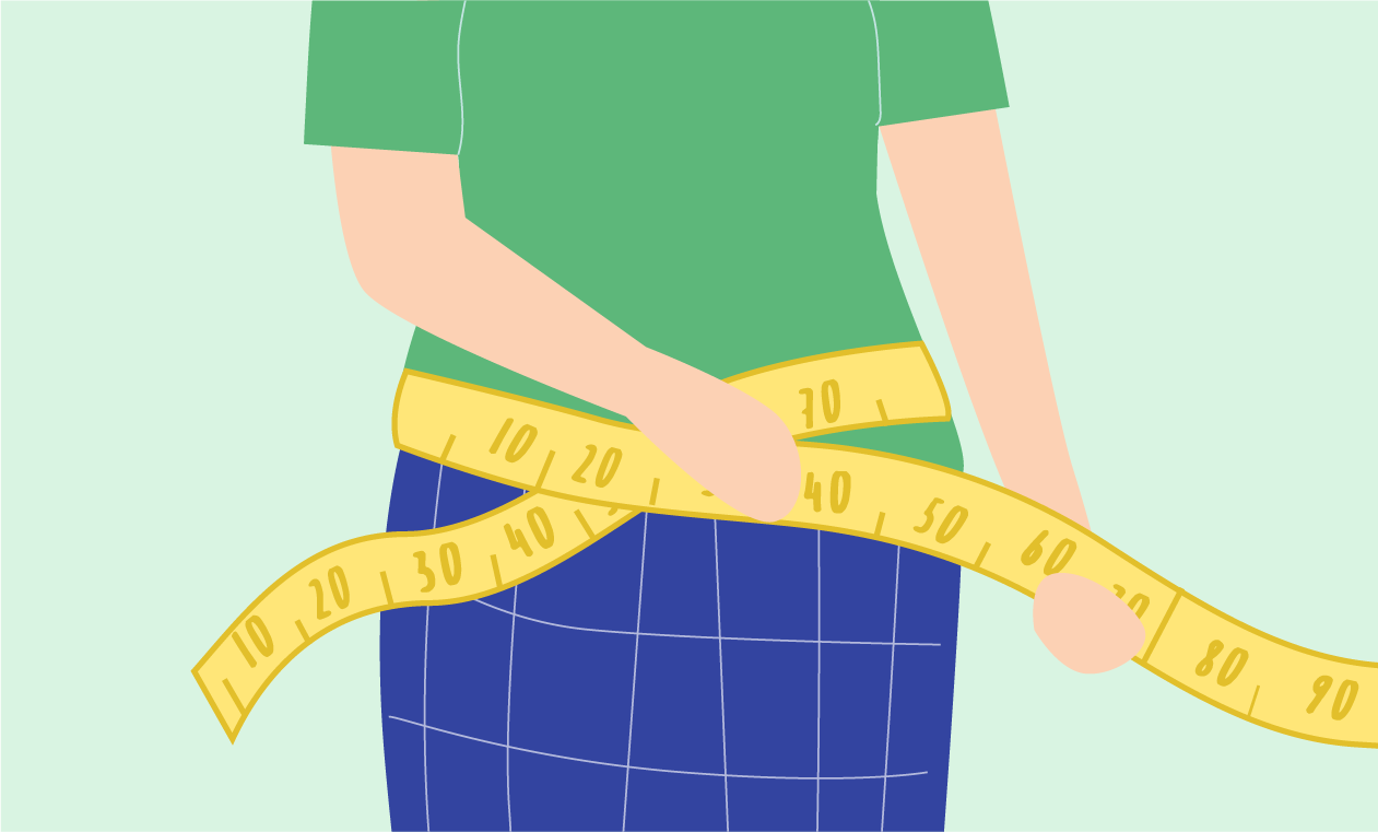 Illustration einer Person, die ein Maßband um ihre Taille wickelt.